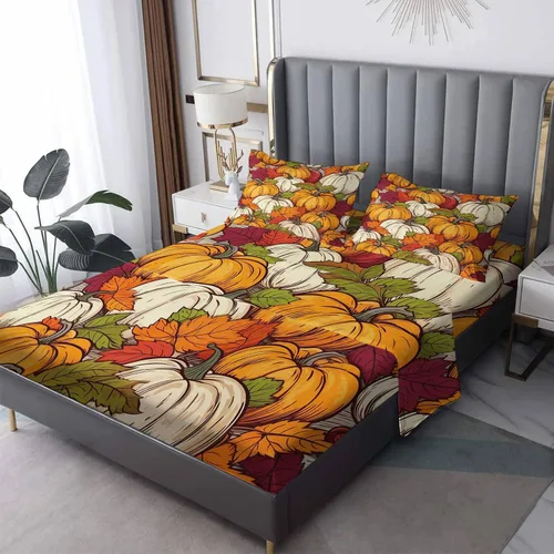 Vista 11 de Sábanas de hojas de otoño tamaño individual – Sábanas de cama de hoja de arce de otoño, microfibra suave, bolsillo profundo, sábanas y fundas