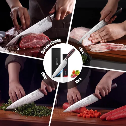 Vista 8 de PAUDIN Cuchillo de chef, cuchillo de cocina afilado de acero inoxidable de alto carbono de 8 pulgadas con mango ergonómico, caja de regalo