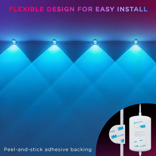 Vista 7 de Enbrighten Spectrum Luces de Cadena de Acento de Pared para Interiores con Control Remoto, Luces de Aplique LED que Cambian de Color USB, 2.4m con 6