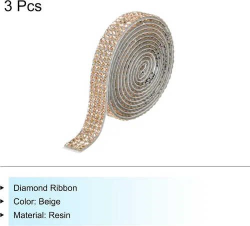 Vista 3 de MECCANIXITY 3 rollos de cinta de diamantes de imitación autoadhesiva de 3 yardas y 0.315 in para proyectos de artes y manualidades, pasteles de Beige