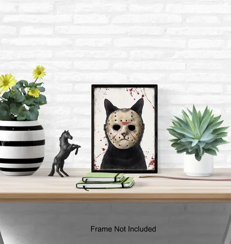 Vista 5 de Arte y diseño de pájaro amarillo de gato – Arte de pared de viernes 13 – Bonita decoración de gato para hombres – Divertido regalo de gatito