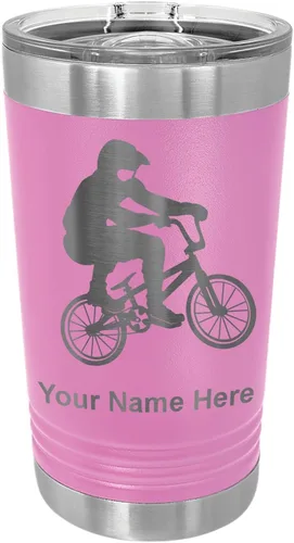 Vista 18 de LaserGram Vaso de pinta aislado al vacío de 16 onzas, conductor BMX, grabado personalizado incluido (negro) Engraved Gift for BMX Rider, Vacuum