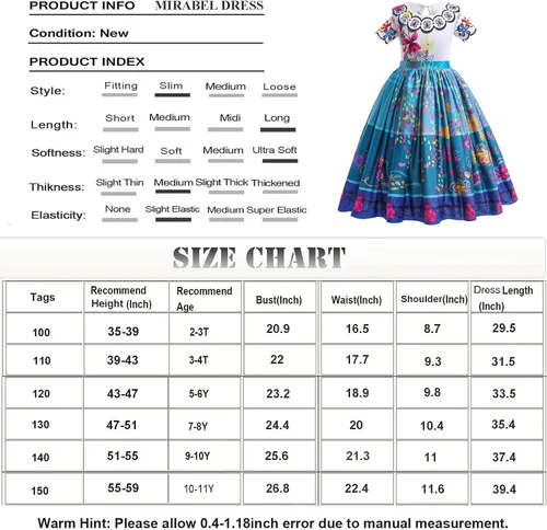 Vista 6 de ATIMIGO Mirabel Isabella Dress Costume Cosplay Outfit for Kids Girls with Hair Glasses Bag