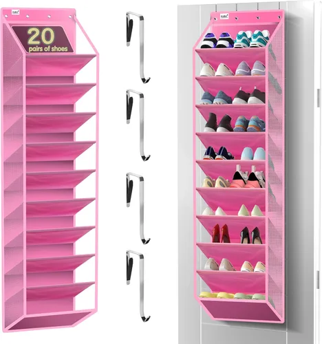 Vista 13 de Kotkn Organizador de 10 niveles sobre la puerta - Estante de almacenamiento colgante resistente con tela Oxford, sostiene más de 20 pares