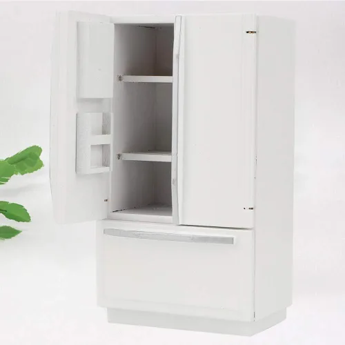Vista 3 de Casa de muñecas Miniatura Frigorífico de Madera Escala 1:12 Blanco Doll home decor, handcrafted pine furniture accessory, miniature kitchen