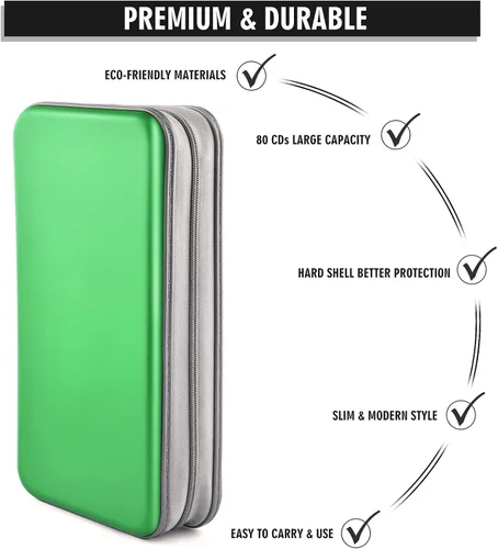 Vista 3 de Funda para CD, capacidad para 80 DVD, VCD, multimedia, Blu-ray, soporte para cartera, organizador de almacenamiento (verde)