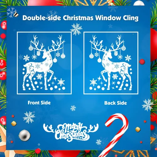 Vista 3 de 219 calcomanías de Navidad para ventanas, copos de nieve, decoración de Navidad, para interiores, con árbol de Navidad, Papá Noel, reno, decoración