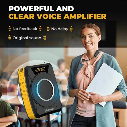 Vista 3 de Amplificador de voz con auriculares de micrófono inalámbrico – Altavoz portátil resistente al agua con micrófono con TWS estéreo, SOS, grabación