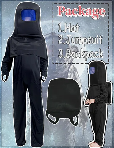 Vista 2 de Disfraz de astronauta para niños, traje espacial rojo y azul, overol de Halloween, mochila de cosplay, disfraces para niños de 3 a 10 años