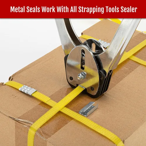 Vista 3 de Sellos abiertos para correas de 1/2 pulgada de ancho, clips de metal resistentes con poder de sujeción superior para asegurar embalajes pesados