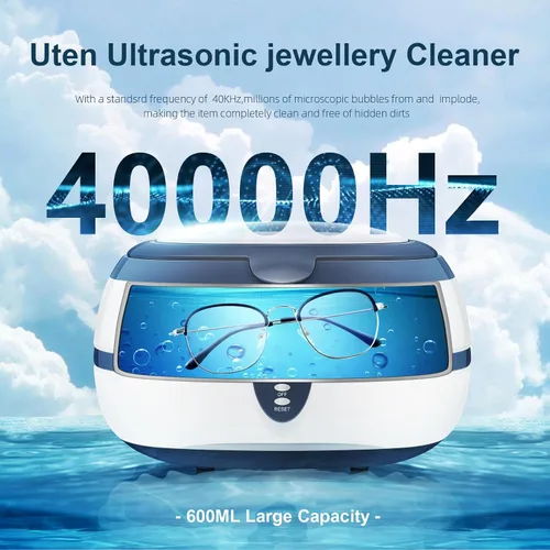 Vista 2 de Limpiador ultrasónico, limpiador profesional de joyas Uten Máquina ultrasónica con soporte para reloj, cesta de limpieza para anillos, joyas