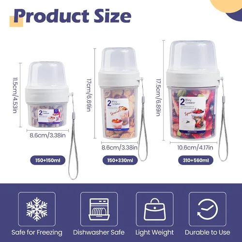 Vista 3 de WXOIEOD - 3 vasos de desayuno para niños y adultos, taza de cereales transparente recargable de gran capacidad, contenedores vacíos portátiles