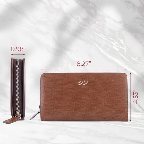 Vista 2 de SHINKO Cartera de cuero para mujer, tarjetero de cuero liso, cartera de mano para mujer, tarjetero de cuero con pulsera, Café mate, Versátil