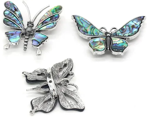 Vista 6 de Colgante y broche de concha de abulón natural, con piedras preciosas de mariposa, concha de abulón, broche de concha para bricolaje, collares