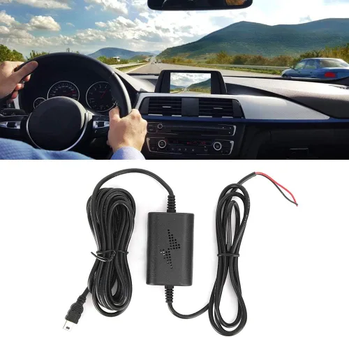 Vista 5 de Acouto Dash Cam Hardwire Kit 12v 24V a 5V 2.5A Straight Mini USB Step Down Line para monitoreo de estacionamiento, cámaras de reserva de vehículos