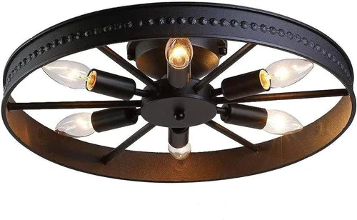 Vista 11 de Lámpara de techo redonda de 4 luces con montaje semiempotrado en negro, estilo rústico de metal granja para isla de cocina, comedor, pasillo