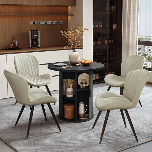 Vista 104 de Miereirl Moderno juego de comedor de 5 piezas para mesa redonda de madera de 4,31.5 pulgadas con estante de almacenamiento semiabierto y puerta