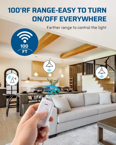 Vista 4 de DEWENWILS Enchufe de luz de control remoto, enchufe de bombilla de control remoto inalámbrico con interruptor para lámparas de cadena de tracción