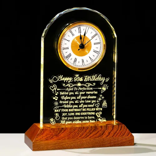 Vista 15 de Arikyrist Regalos de cumpleaños número 100 para mujeres, hombres y amigos, reloj de cumpleaños de cristal con base de luz Glass 100th Birthday