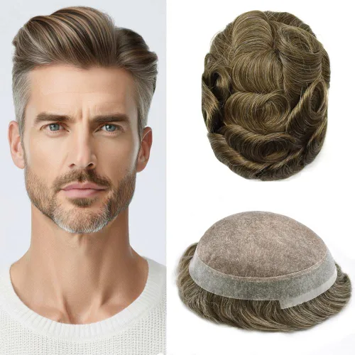 Vista 116 de Toupee para hombres Piezas de pelo fino mono para hombre Toupee sistema de reemplazo de pelo para hombres línea capilar natural para hombre postizo