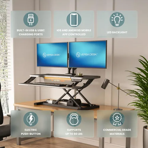 Vista 3 de VERSADESK PowerPro Elite - Convertidor de escritorio eléctrico ajustable de 36 pulgadas con controlador programable y concentrador USB. Aplicación