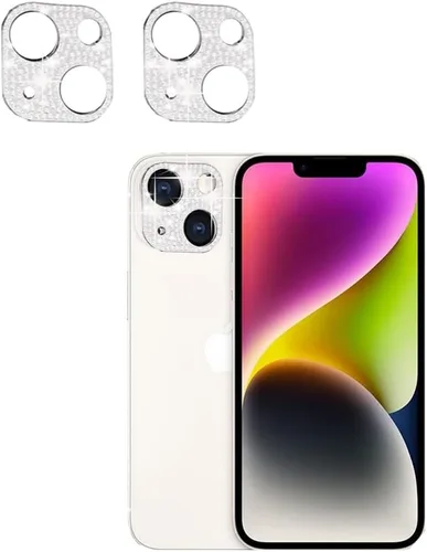 Vista 7 de [Paquete de 2] Protector de lente de cámara de cristal brillante para iPhone 11/iPhone 12 mini, cubierta de cámara trasera de diamante con purpurina