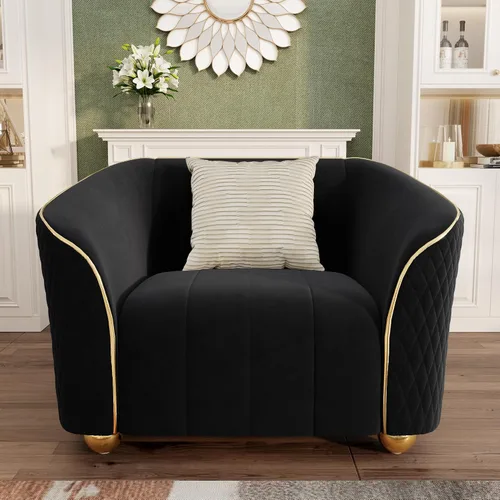 Vista 15 de Sofá de lujo de terciopelo retro de 3 plazas, cómodo sofá biplaza tapizado de terciopelo de 86 pulgadas con patas y almohadas de metal dorado, sofá