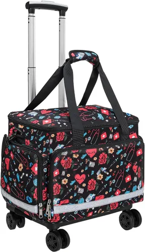 Vista 8 de Gatycallaty Bolso Médico Rodante con Ruedas, Bolso de Viaje, Trolley, Duffel, para Enfermeras, EMT, CNA, RN, Vacío para Primeros Auxilios, Respuesta