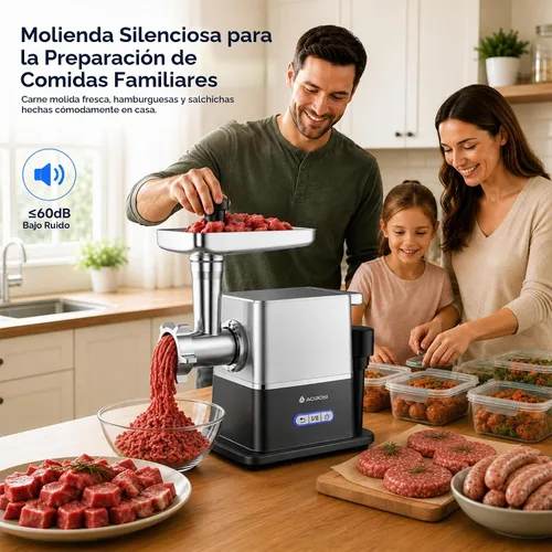 Vista 5 de Molinillo de carne silencioso actualizado 2026 con motor eléctrico de CC de 3000 W máximo, inversa automática, 3 velocidades, máquina de salchichas