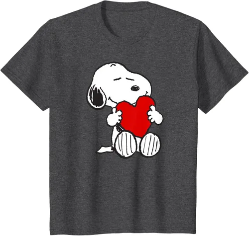 Vista 36 de Peanuts Camiseta de San Valentín Snoopy Hugging Heart, Negro