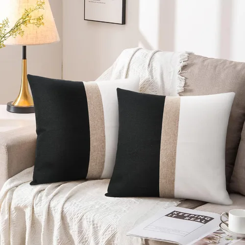 Vista 11 de JASEN Fundas de almohada negras de 12 x 20 pulgadas, fundas de almohada decorativas estilo bohemio lumbar para sofá o cama