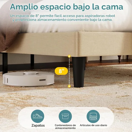 Vista 4 de HOOMIC Base de cama tapizada King con cabecero, color beige Beige claro