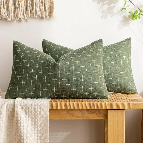 Vista 30 de MIULEE - Juego de 2 fundas de almohada decorativas de lino de arpillera, modernas, estilo campestre, rústicas, tejidas, con textura, para sofá, Gris