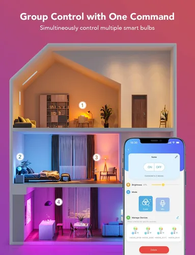 Vista 6 de Govee LED Smart Light Bulbs, 1000LM RGBWW A19 75W E26 Base 2 Pack