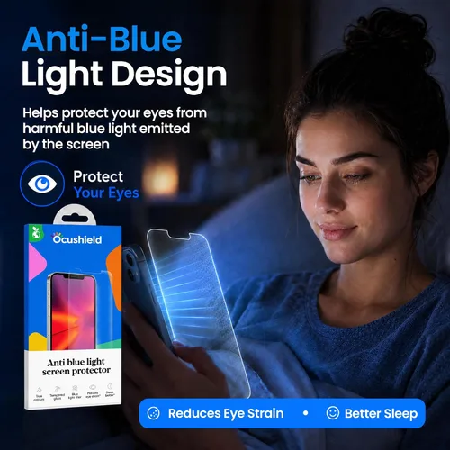 Vista 5 de Ocushield Protector de pantalla de vidrio templado antiluz azul para iPhone XR iPhone 11 6.1" - Protege tus ojos, reduce las migrañas y mejora