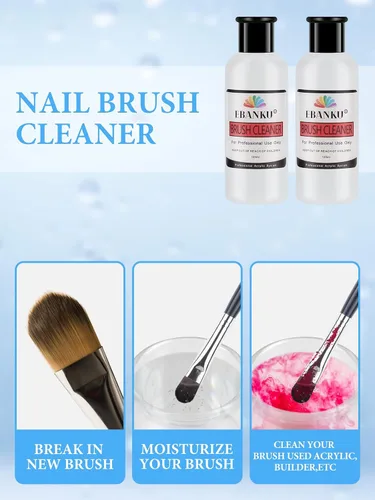Vista 2 de EBANKU Limpiador de pinceles de uñas acrílico de 4.1 fl oz, 3 en 1, cepillo de uñas, solución limpiadora de cepillo de uñas, limpieza rápida