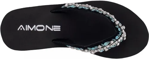 Vista 4 de AIMONE -Appoline Sandalias de cuña para mujer, sandalias de plataforma negra con brillantes, zapatos elegantes para mujer