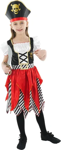 Vista 3 de Wizland Girls Pirate Costume，Girls Pirate Outfit Kid Dress Up for Halloween with Hat