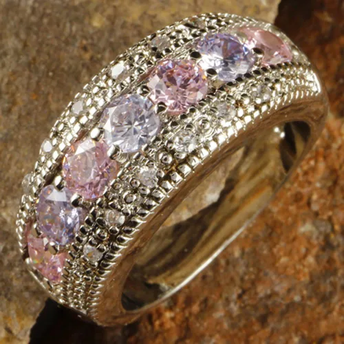 Vista 3 de Anillo de plata de ley 925 con topacio rosa y amatista para mujer