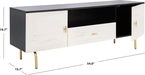 Vista 9 de SAFAVIEH Genevieve - Soporte de TV para pantalla plana de hasta 65 pulgadas, acabado lavado en blanco y negro, gabinete de almacenamiento moderno