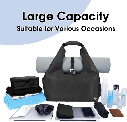 Vista 5 de sportsnew Bolsas de gimnasio de yoga para mujer con compartimento para zapatos, bolsillos de almacenamiento en seco húmedo y soporte ajustable