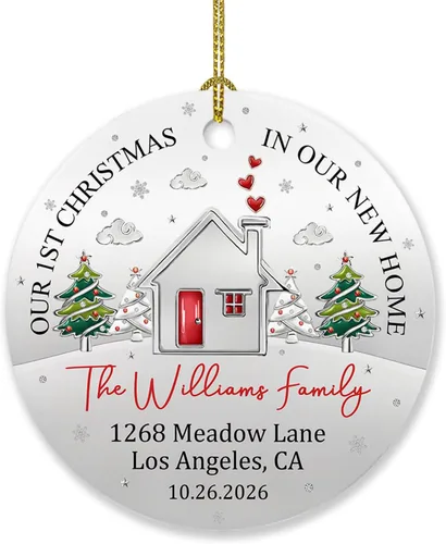 Vista 22 de Adorno personalizado para árbol de Navidad con nombre y año, regalo para mi nuevo apartamento, adorno personalizado para primera Navidad en un nuevo