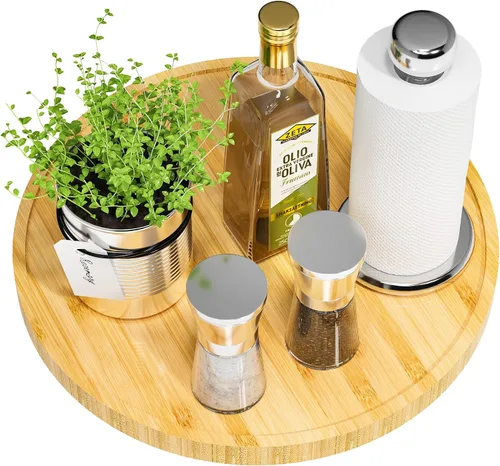 Vista 15 de Lazy Susan Organizador de bambú antideslizante de 9 pulgadas Lazy Susan Beige
