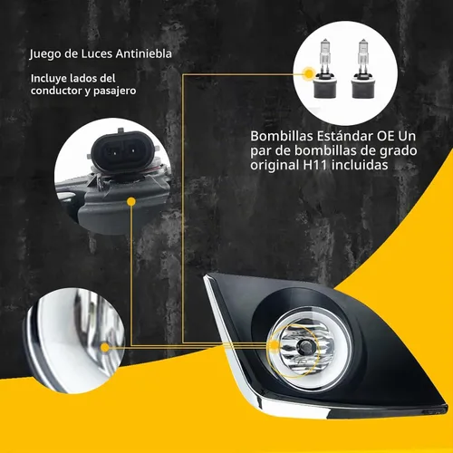 Vista 3 de Luces antiniebla para Corolla/Altis CE ECO L LE 2014 2015 2016 con bombilla halógena H11 12V 55W y kit de interruptor y cableado (lente transparente)