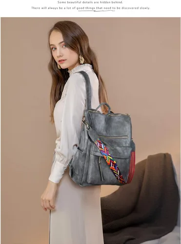 Vista 7 de Tom Clovers Mochila de cuero para mujer bolsa de moda casual para mujeres y niñas