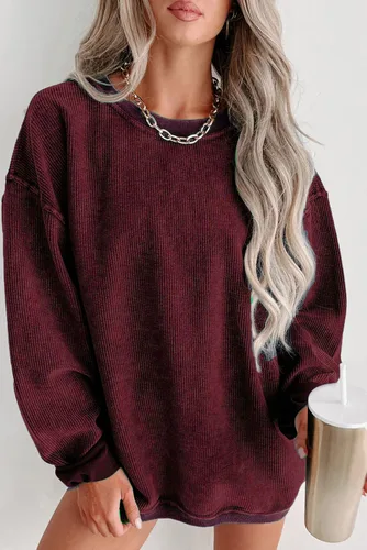 Vista 2 de Sudadera de pana de gran tamaño con cuello redondo para mujer, casual, manga larga, moderna, cómoda
