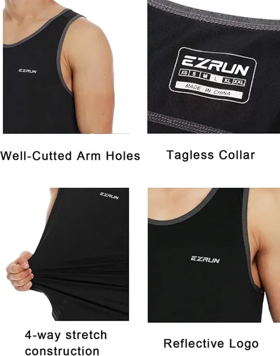 Vista 4 de EZRUN Camiseta deportiva sin mangas y de secado rápido para hombre, para hacer ejercicio, entrenar, fitness, correr, trotar, deportes, gimnasio