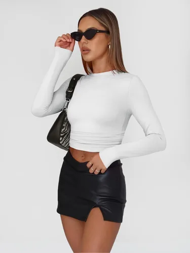 Vista 5 de Trendy Queen Camisas de manga larga para mujer, básicas, de primavera, otoño, a la moda, ajustadas, Y2K