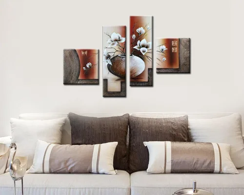 Vista 5 de Noah Art -Arte de flores contemporáneo, tulipán blanco en un florero, imágenes de flores 100% pintadas a mano, pintura al óleo abstracta de flores