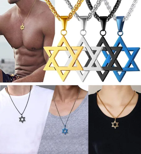 Vista 7 de JTTBIGV Collar con colgante hexagonal de estrella de David, de acero inoxidable, Israel, Magen, David, Jewish Jewelry para hombres y mujeres, cadena